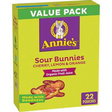 Annie'S Sour Bunnies Fruit Flavored Snacks, Cherry, Lemon & Orange Flavors, Made With Organic Fruit Juice, 7 Oz