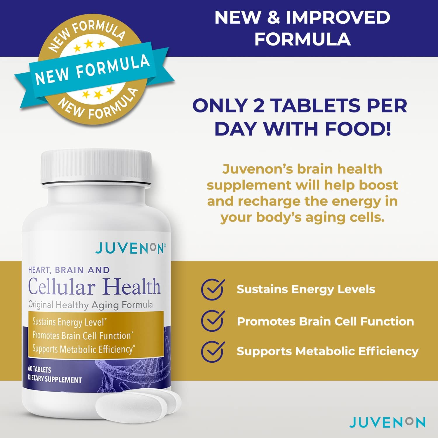 Juvenon Cellular Health | Heart, Brain Supplement with Acetyl L-Carnitine and Biotin - Supports NAD+ Function, Energy Production, Mood, Revitalized Metabolism, Mental Focus & Clarity (60 Tablets) : Nutrition And Wellness Products : Health & Household