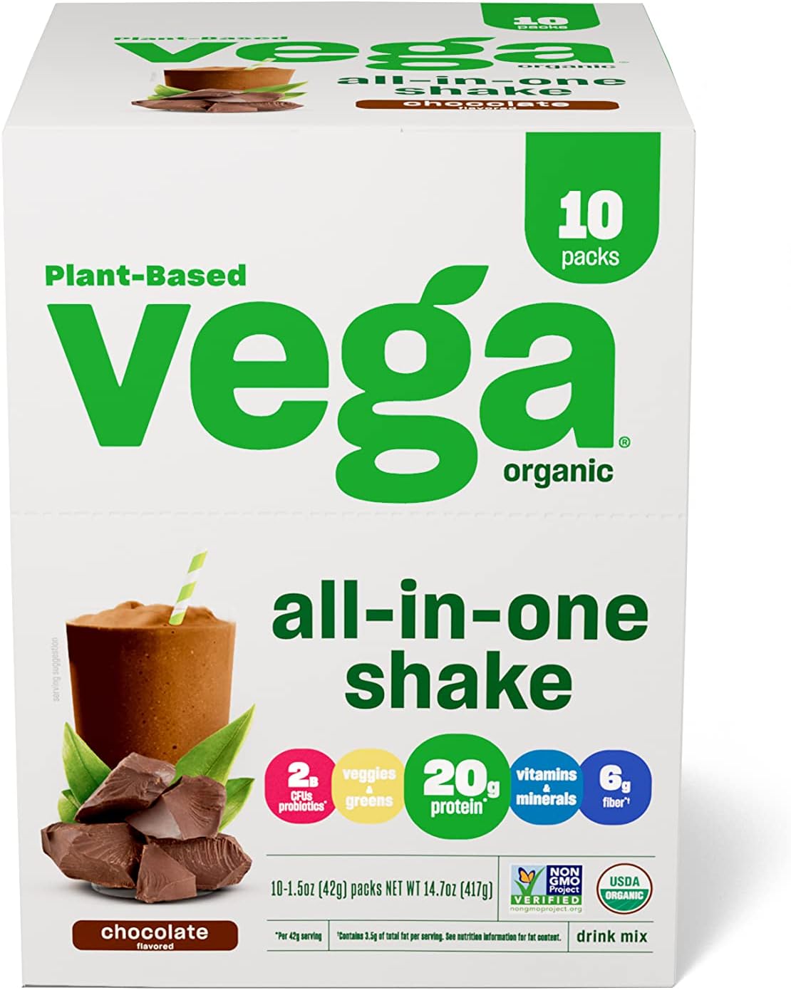 Vega Organic All-in-One Vegan Protein Powder, Chocolate - Superfood In