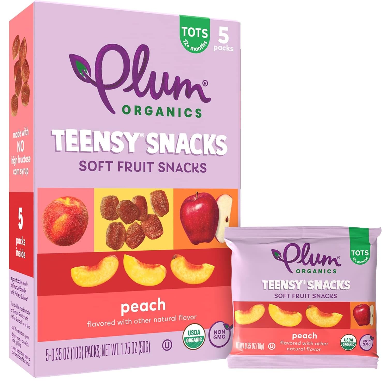 Plum Organics Teensy Snacks Soft Fruit Snacks - Peach - 0.35 oz Bags (Pack of 40) - Organic Toddler Food Fruit Snacks