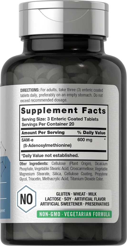 Horbäach SAM-e Supplement | 600mg | 60 Tablets | S-Adenosyl Methionine | Vegetarian, Non-GMO, Gluten Free