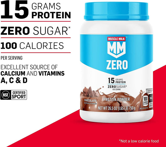 Muscle Milk Zero, 100 Calorie Protein Powder, Chocolate, 15G Protein, 1.65 Pound, 25 Servings