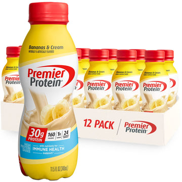 Premier Protein Shake, Bananas & Cream, 30G Protein, 1G Sugar, 24 Vitamins & Minerals, Nutrients To Support Immune Health, 12 Pack