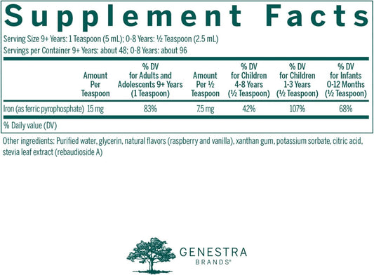 Genestra Brands Liquid Iron | Colloidal Mineral Supplement | Natural Raspberry Flavor | 16.2 Fl. Oz