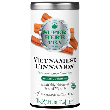 The Republic Of Tea — Organic Vietnamese Cinnamon Superherb Tea Tin, 36 Herbal Tea Bags, Naturally Caffeine-Free Herbs Of Origin