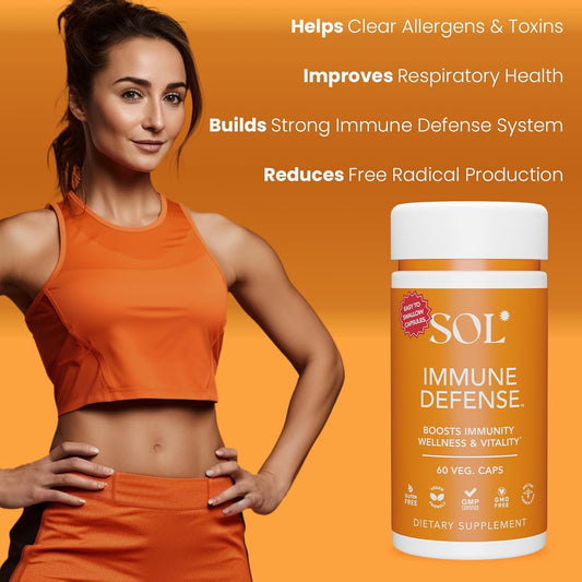 Immune Defense Supplement: Clears Allergens, Builds Strong Immune System, 15X More Powerful, Astragalus, Goto Kola, Andrographis, 60 Easy-To-Swallow Capsules, Sol Nutrition