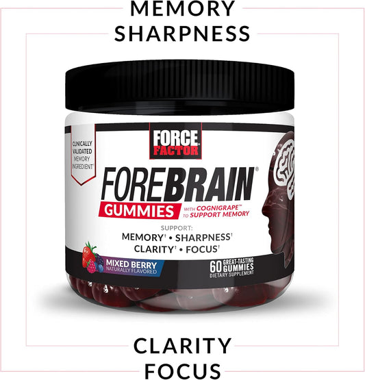 Force Factor Forebrain Gummies, 3-Pack, Nootropic Brain Support Supplement For Memory & Focus, Brain Vitamin With Cognigrape & Huperzine A, Focus Gummies To Support Recall & Sharpness, 180 Gummies