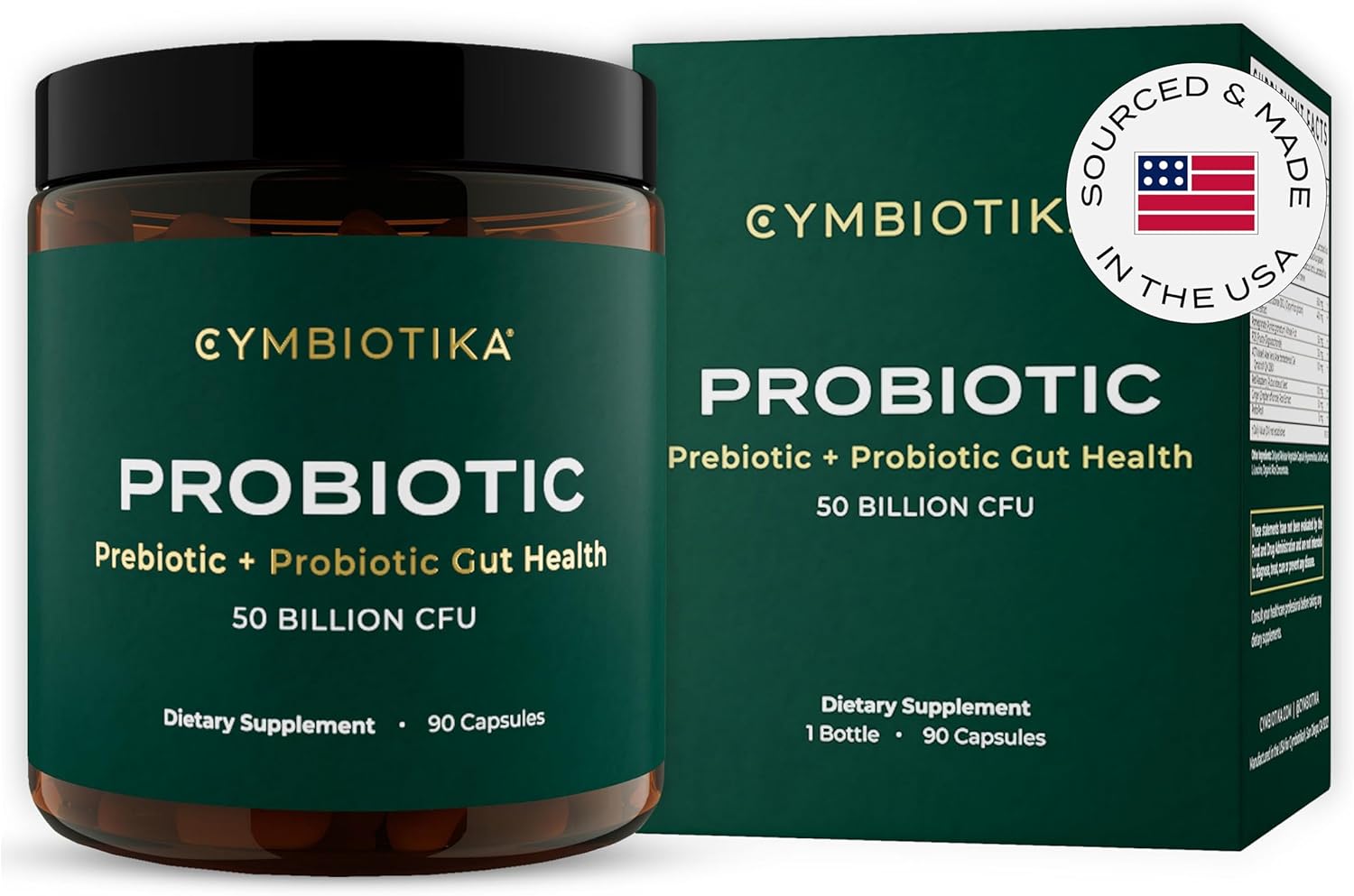 Cymbiotika Probiotic + Prebiotic Gut Health Supplement For Women & Men, Supplements For Immune Support, Digestive Health, & Gut Balance, Contains Probiotics & Prebiotics, 50 Billion Cfu, 90 Capsules