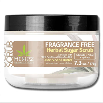 Hempz Sugar Body Scrub - Fragrance Free - All Natural Exfoliating Shea Butter, Sugar, And Salt - For Women, Men, And Teens - 7.3 Fl Oz