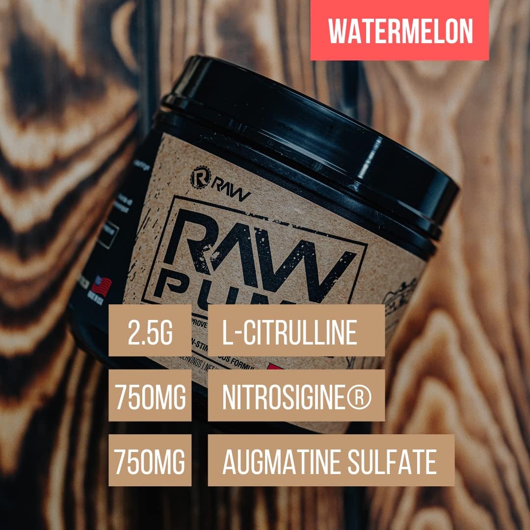 RAW Pump Stim Free Pre Workout | Non-Stimulant Pre Workout Supplement Powder Nitric Oxide Booster | Pre Workout Supplements Drink for During Workout | (40 Servings) (Watermelon) : Health & Household