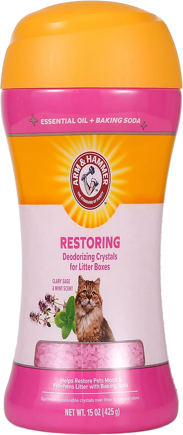 Arm & Hammer Deodorizing Cat Litter Crystals for Litter Boxes | Restoring Odor Neutralizing Eliminator in Clary Sage & Mint Scent | Box Odor Eliminator, 15 Oz