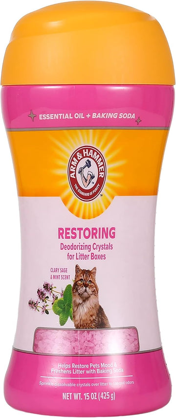Arm & Hammer Deodorizing Cat Litter Crystals for Litter Boxes | Restoring Odor Neutralizing Eliminator in Clary Sage & Mint Scent | Box Odor Eliminator, 15 Oz