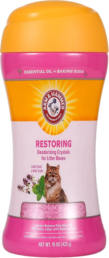 Arm & Hammer Restoring Cat Litter Box Deodorizing Crystals, Clary Sage & Mint Scent - Cat Smell Eliminator For Home, Odor Control, Cat Litter Crystals, Cat Essentials, 15 Ounce