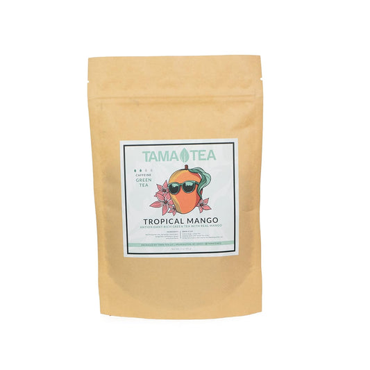 Tama Tea Tropical Mango Premium Loose Leaf Green Tea - Rich & Aromatic Antioxidant Green Tea - Hot & Iced Tea - Finest Natural Flavor Mango Bits & Pan Fired Green Tea - 3.0 Ounce