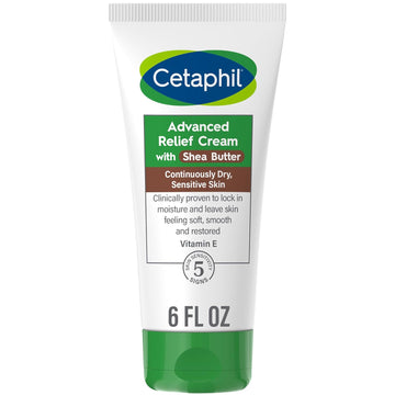 Cetaphil Advanced Relief Cream with Shea Butter, 6 oz, For Continuously Dry, Sensitive Skin, Mother's Day Gifts, 48Hr Hydration, All Skin Tones & Types, Hypoallergenic (Packaging May Vary)
