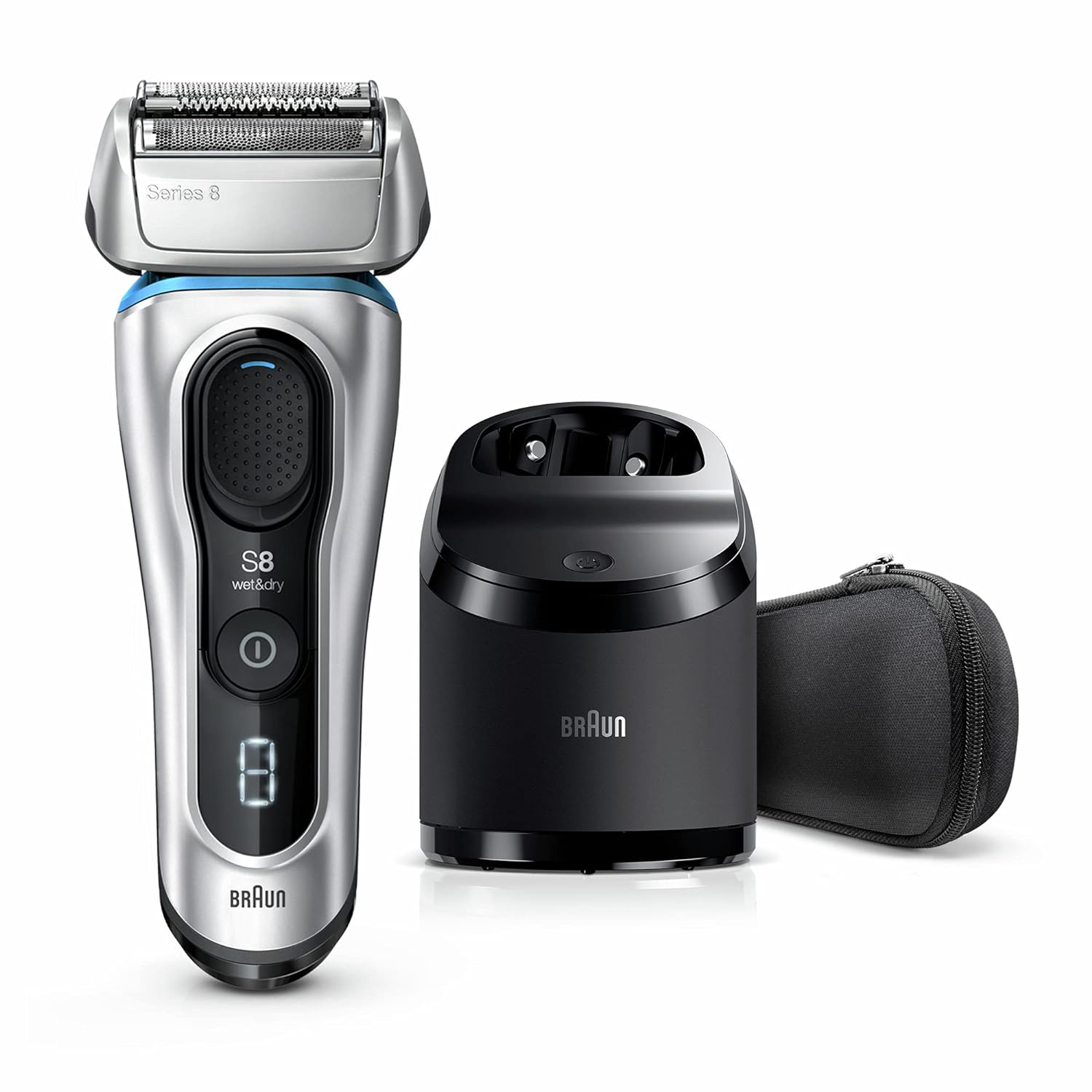 Braun Series 8 8370Cc Next Generation, Electric Shaver, Rechargeable & Cordless Razor, Silver, With Clean & Charge Station & Fabric Travel Case