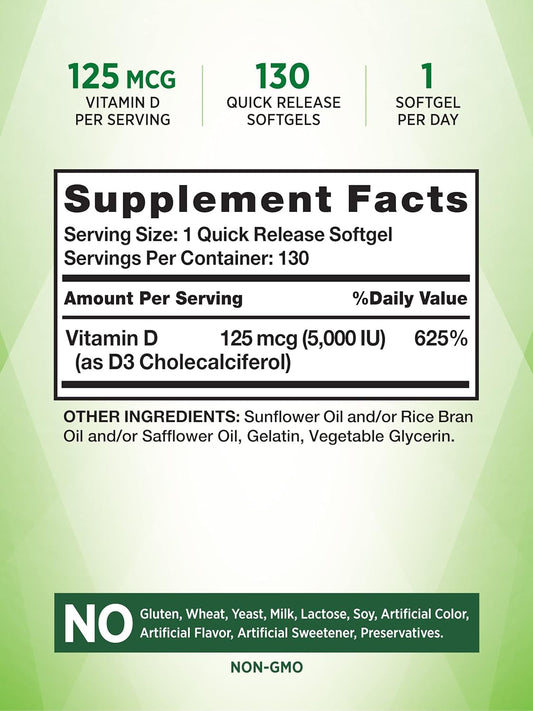 Nature'S Truth Vitamin D3 5000 Iu Softgels 130 Count | High Potency Vitamin D | Non-Gmo, Gluten Free