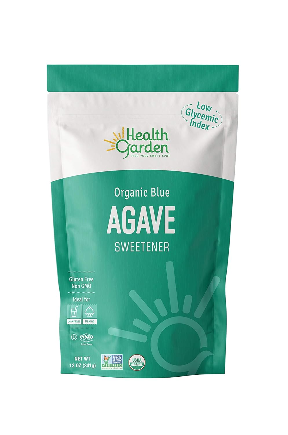 Health Garden Organic Blue Agave Sweetener Crystals - Kosher Gluten Free Non Gmo Low Carb, 12 Oz