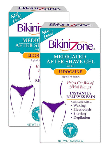 Bikini Zone Medicated After Shave Gel - Instantly Stop Shaving Bumps, Irritation & Itchiness - Gentle Formula Cream for Sensitive Areas - Dermatologist Approved & Stain-Free (1 oz, Pack of 2)