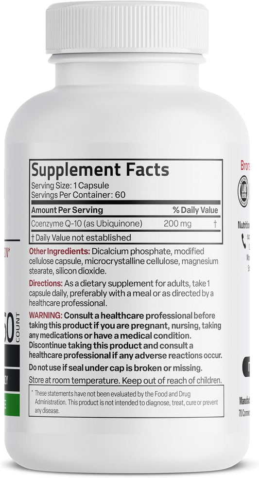 Bronson Coq10 200 Mg High Potency Cellular Energy Production, 60 Vegetarian Capsules