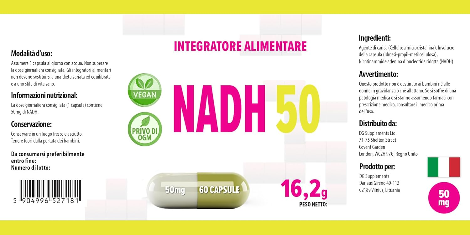 Hepatica Nadh 50Mg | 60 Vegan Capsules | High Strength Energy, Brain & Cellular Support | 3Rd Party Lab Tested | Gluten & Gmo Free