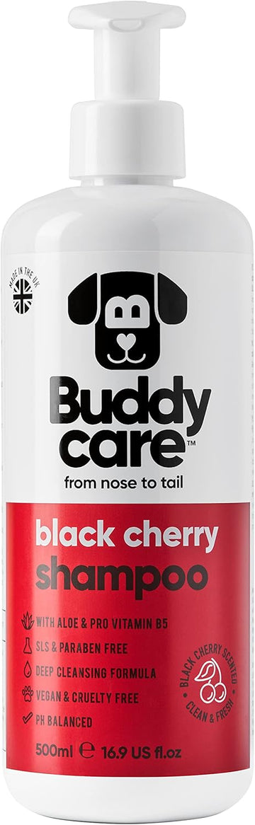 Black Cherry Dog Shampoo by Buddycare | Deep Cleansing Shampoo for Dogs | Black Cherry Scented | With Aloe Vera and Pro Vitamin B5 (500ml)?B1