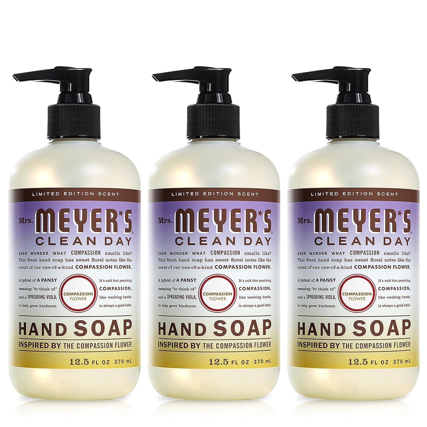 Mrs. Meyer'S Clean Day Hand Soap, Made With Essential Oils, Biodegradable Formula, Compassion Flower, 12.5 Fl. Oz - Pack Of 3