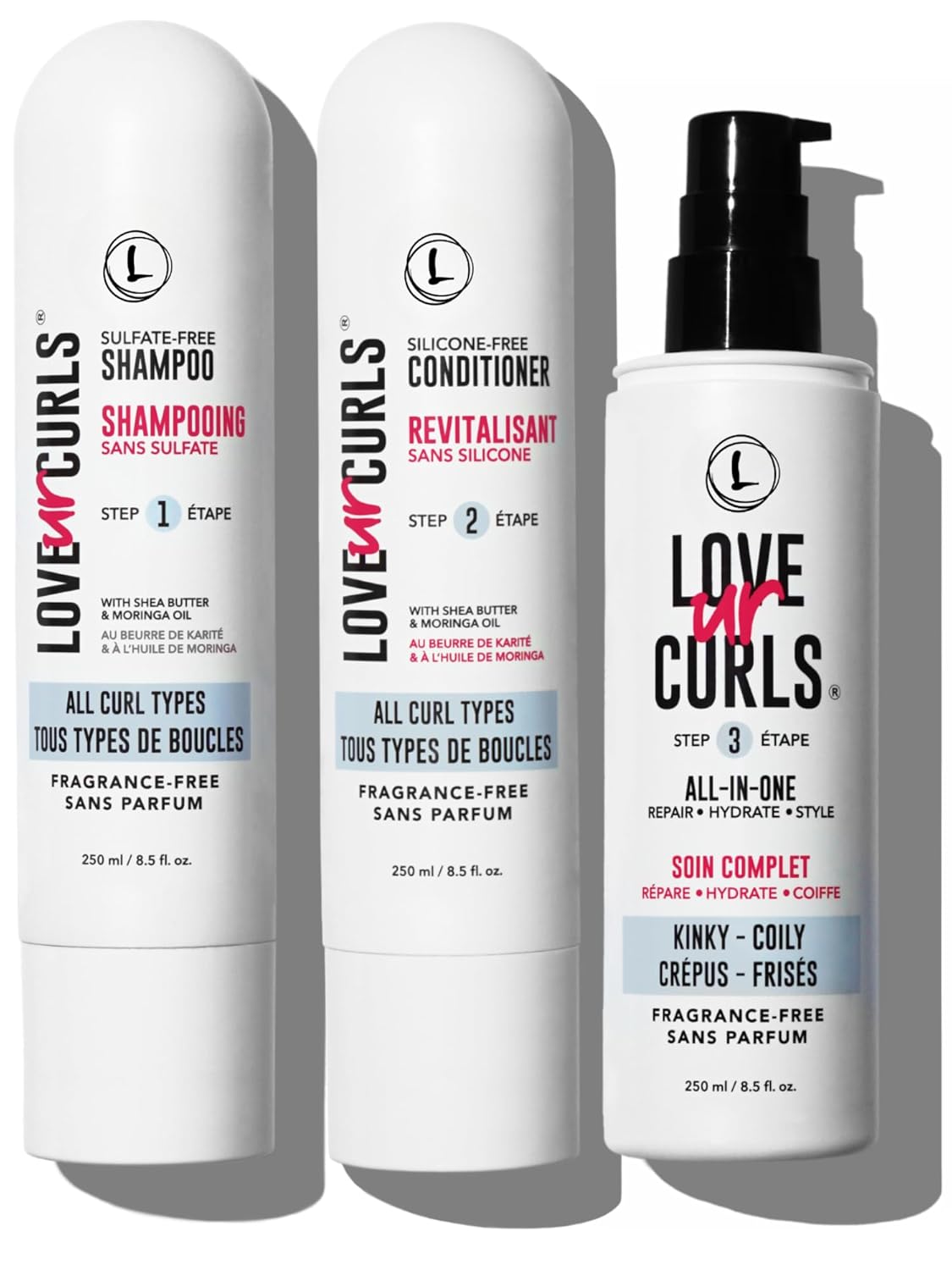 Lus (Love Ur Self) Fragrance-Free 3-Step System Shampoo And Conditioner Set With All-In-One Styler For Kinky-Coily Hair Nongreasy & Moisturizing - 8.5Oz Each