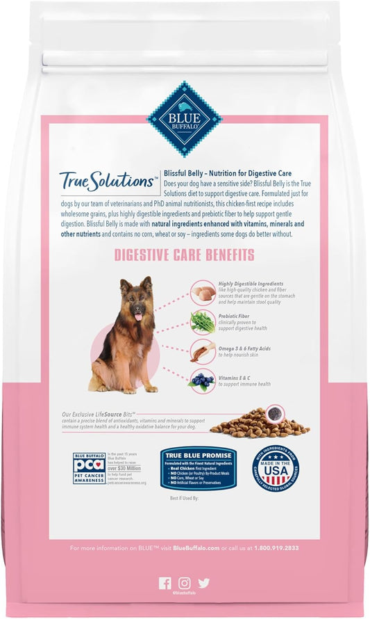 Blue Buffalo True Solutions Blissful Belly Digestive Care Natural Dry Food For Adult Dogs, Chicken, 24-Lb. Bag