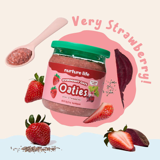 Nurture Life Overnight Oats, Very Strawberry, Healthy Snacks For Kids, Nutritious Breakfast For Children W/Real Fruit & Hidden Veggies, No Added Sugar, Ready To Eat Meals For Toddlers & Kids, 4 Pack