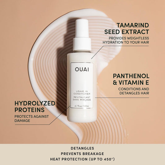 OUAI Leave In Conditioner Bundle - Multitasking Heat Protectant Spray for Hair - Prime Hair for Style, Smooth Flyaways, Add Shine & Use as Detangling Spray (2 Count, 1.5 Oz/4.7 Oz)