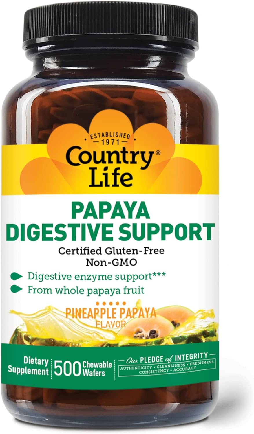 Country Life, Papaya Digestive Support, Daily Enzymes to Promote Digestive Health and Nutrient Absorption, 500 ct