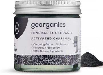 Georganics Mineral Toothpaste - 60Ml - Activated Charcoal - Fluoride, Sls & Glycerine Free - Non-Foaming Natural Toothpaste With Virgin Coconut Oil - Certified Cosmos Natural, Vegan And Cruelty-Free