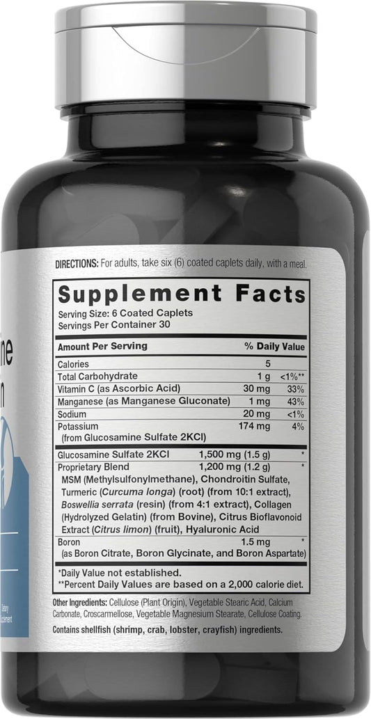 Horbäach Glucosamine Chondroitin | Plus Msm & Turmeric | 180 Coated Caplets | Non-Gmo, Gluten Free Supplement