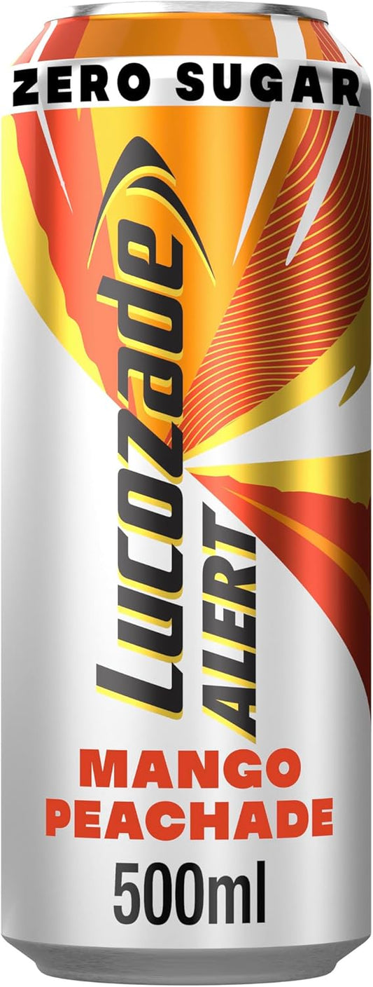 Lucozade Alertnenergy Drink Zero Sugar Mango Peachade 500Ml (Pack Of 12)