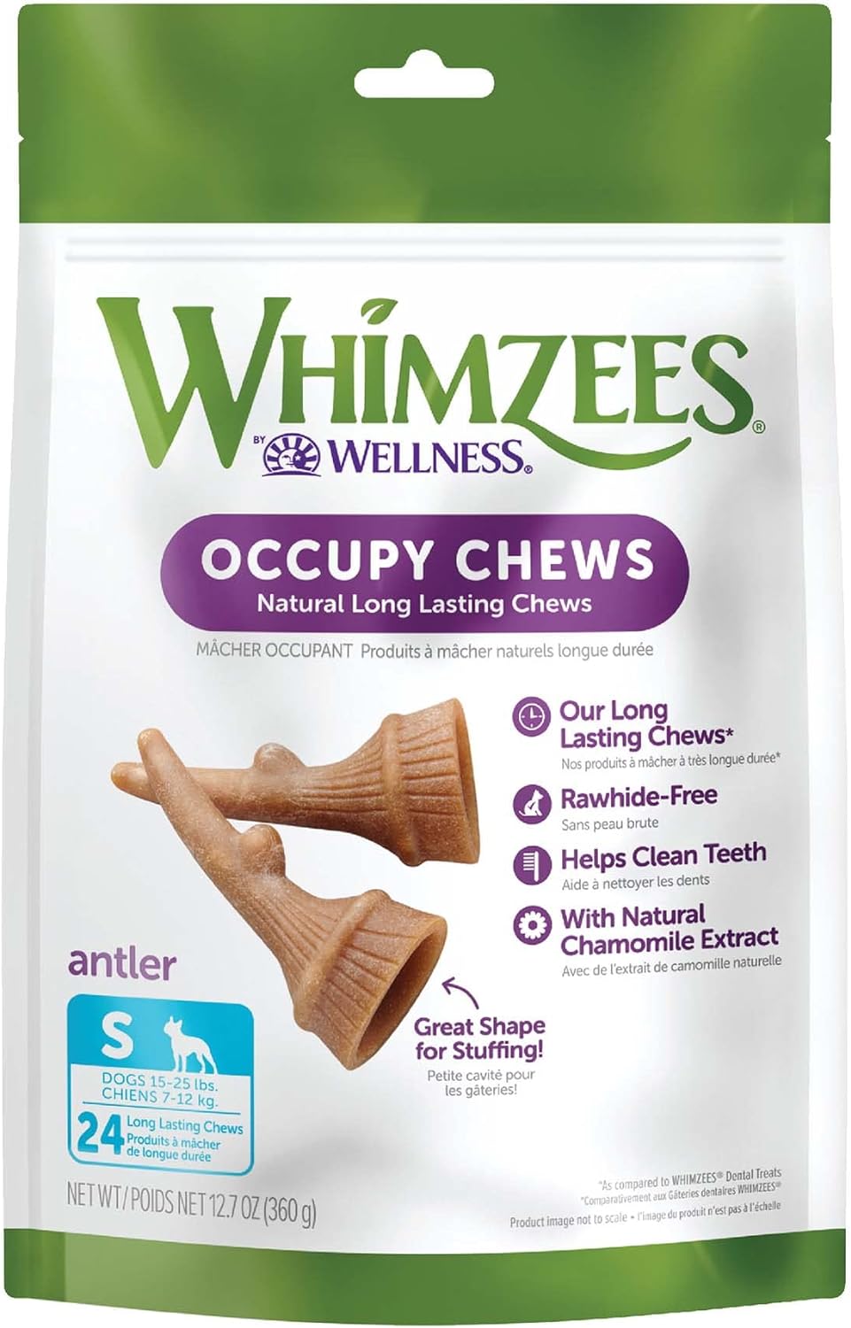 Whimzees By Wellness Occupy Antler Natural Dental Chews For Dogs, Long Lasting Treats, Grain-Free, Freshens Breath, Small Breed, 24 Count