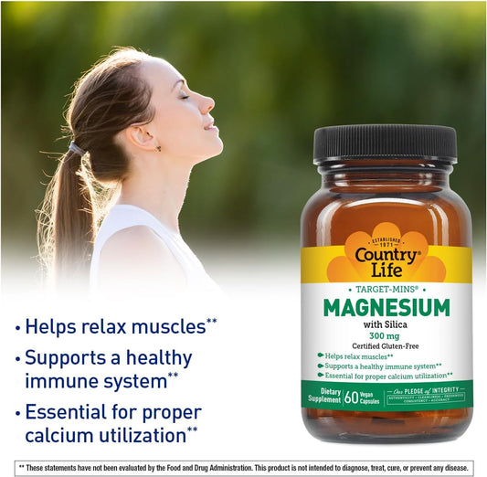 Target-Mins Magnesium With Silica 300Mg, 60 Vegan Capsules, Certified Gluten Free, Certified Vegan