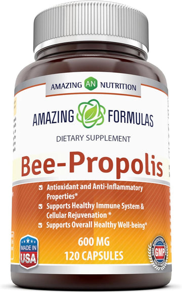 Amazing Formulas Bee Propolis 600 mg 120 Capsules Supplement | Non-GMO | Gluten Free | Made in USA