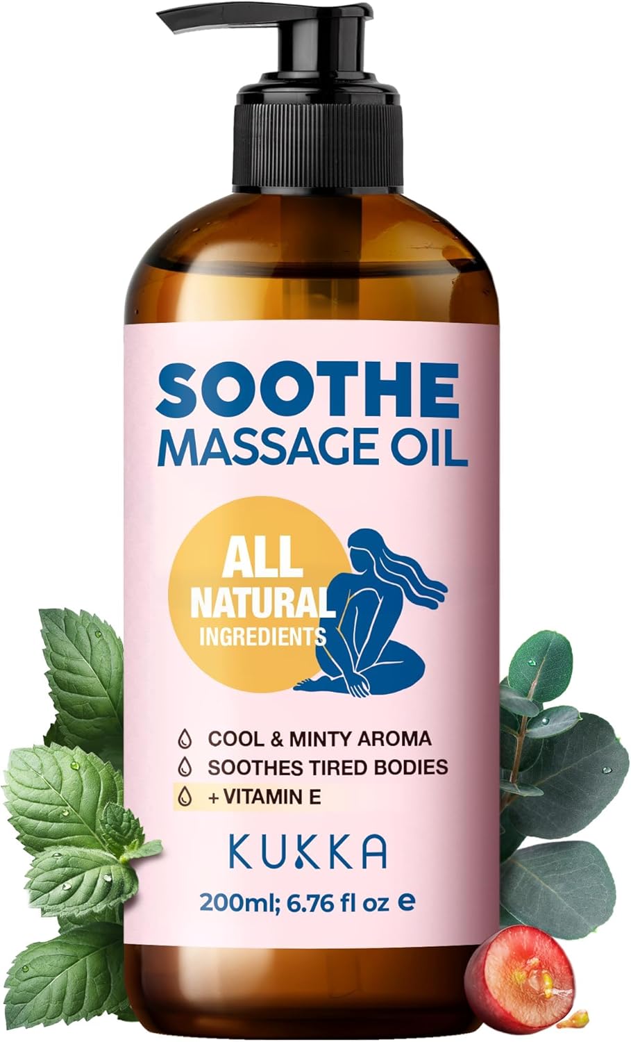 Kukka Soothe Massage Oil For Massage Therapy - Spa Quality Warming Massage Oil - Body Oils For Women & Men - Infused With Eucalyptus Oil, Peppermint Oil, Grapeseed Oil & Vitamin E Oil - (6.76 Fl Oz)