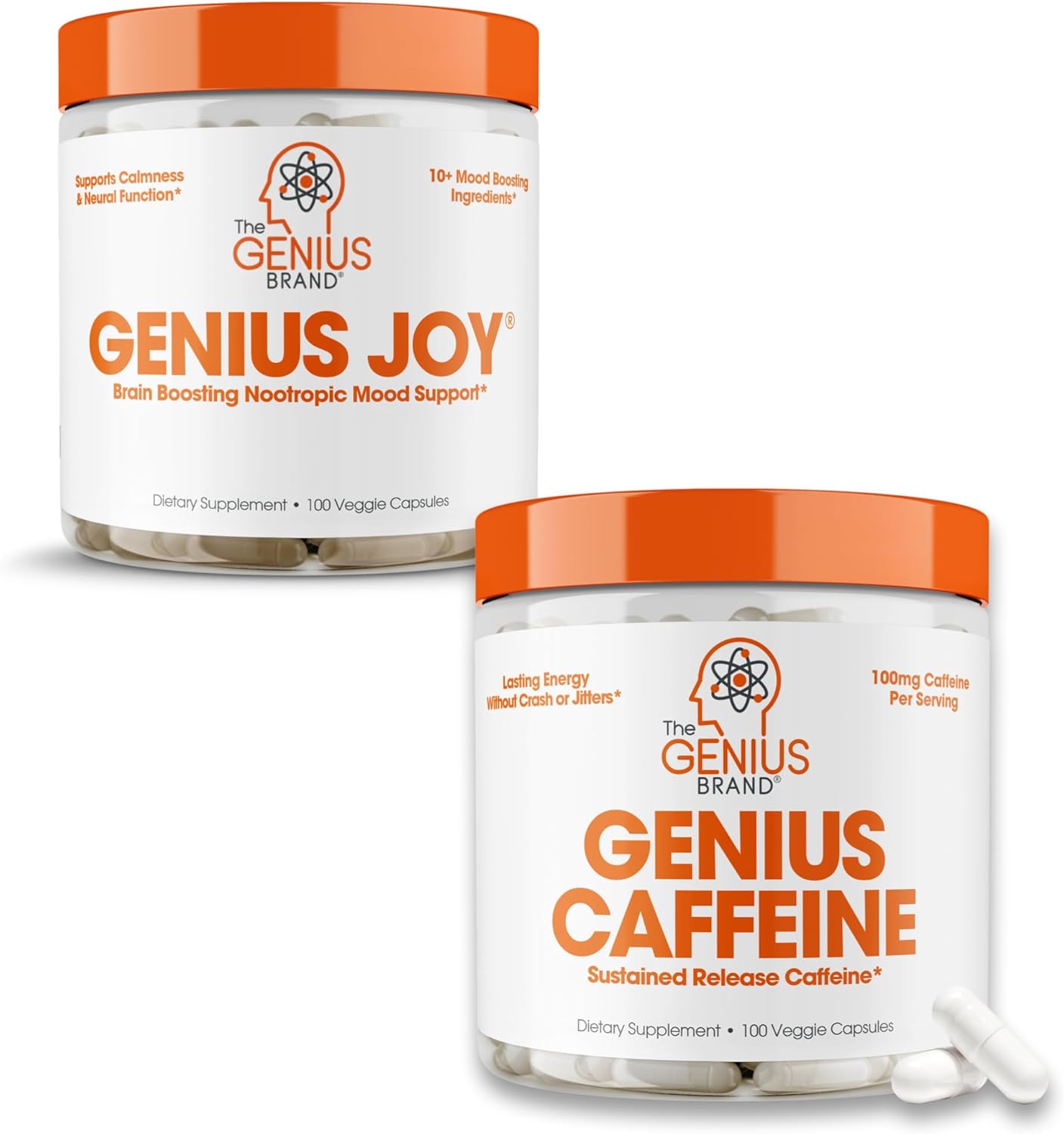 Genius Vitality & Mood Enhancement Stack - Sustained Release Caffeine & Nootropic Joy Supplement - Energy, Focus & Positive Mood Support