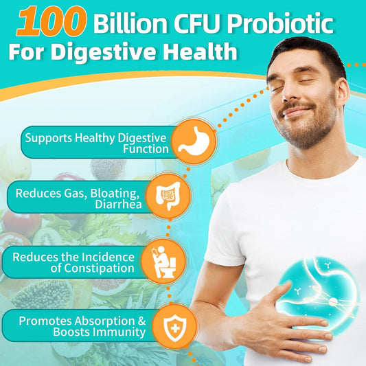 Probiotics For Men Digestive Health 100 Billion Cfus - Mens Probiotic With Prebiotics And Digestive Enzymes, Support Energy & Immune (90 Tablets)