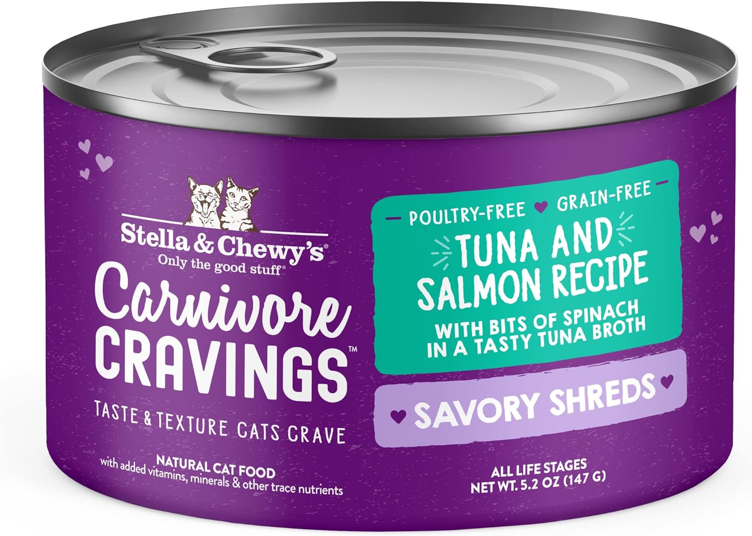 Stella & Chewy'S Carnivore Cravings Savory Shreds Cans – Grain Free, Protein Rich Wet Cat Food – Wild-Caught Tuna & Salmon Recipe – (5.2 Ounce Cans, Case Of 24)