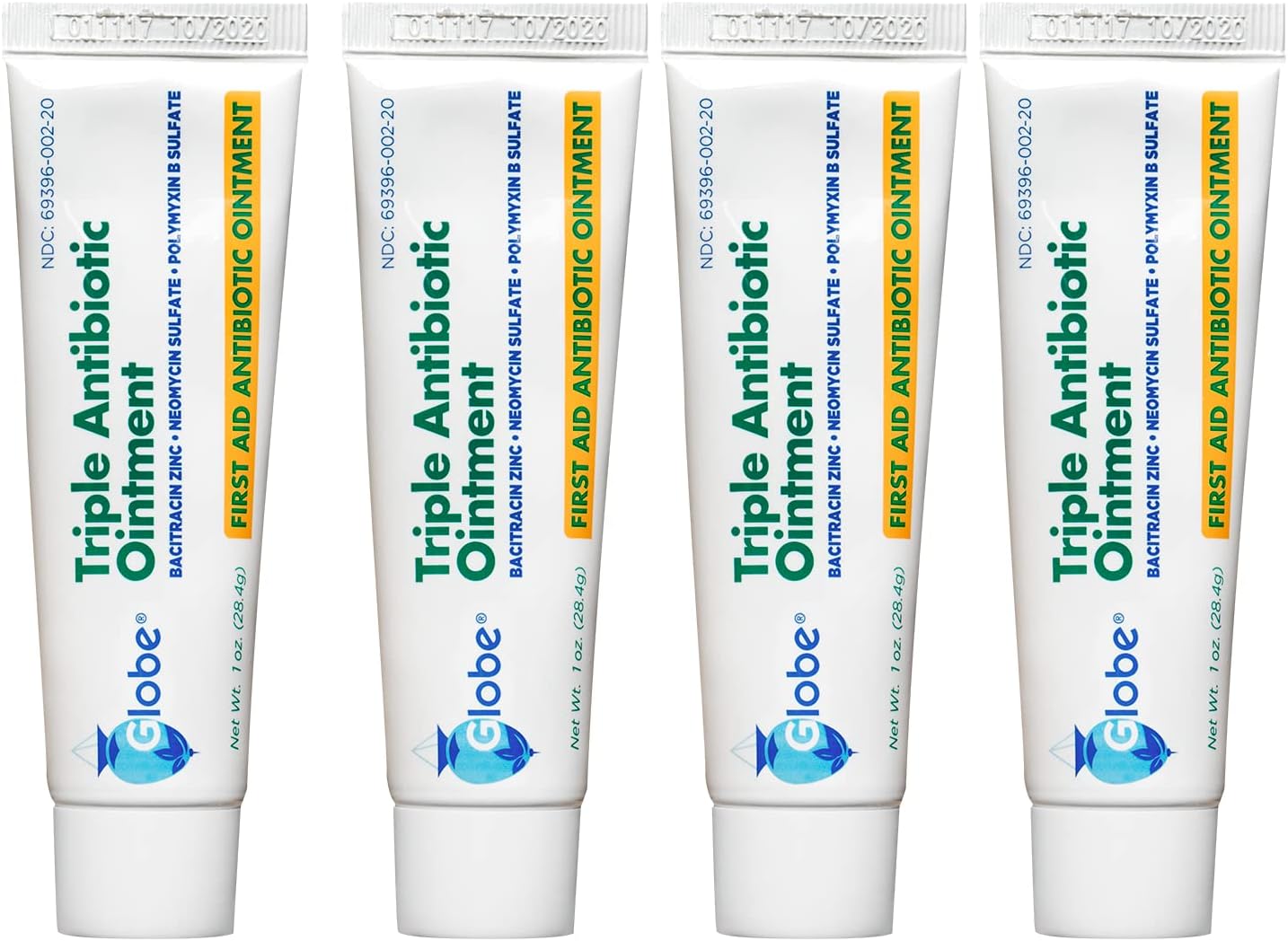 (4 Pack) Globe Triple Antibiotic First Aid Ointment, 1 Oz, First Aid Antibiotic Ointment, 24-Hour Infection Protection, Wound Care Treatment For Minor Scrapes, Burns And Cuts