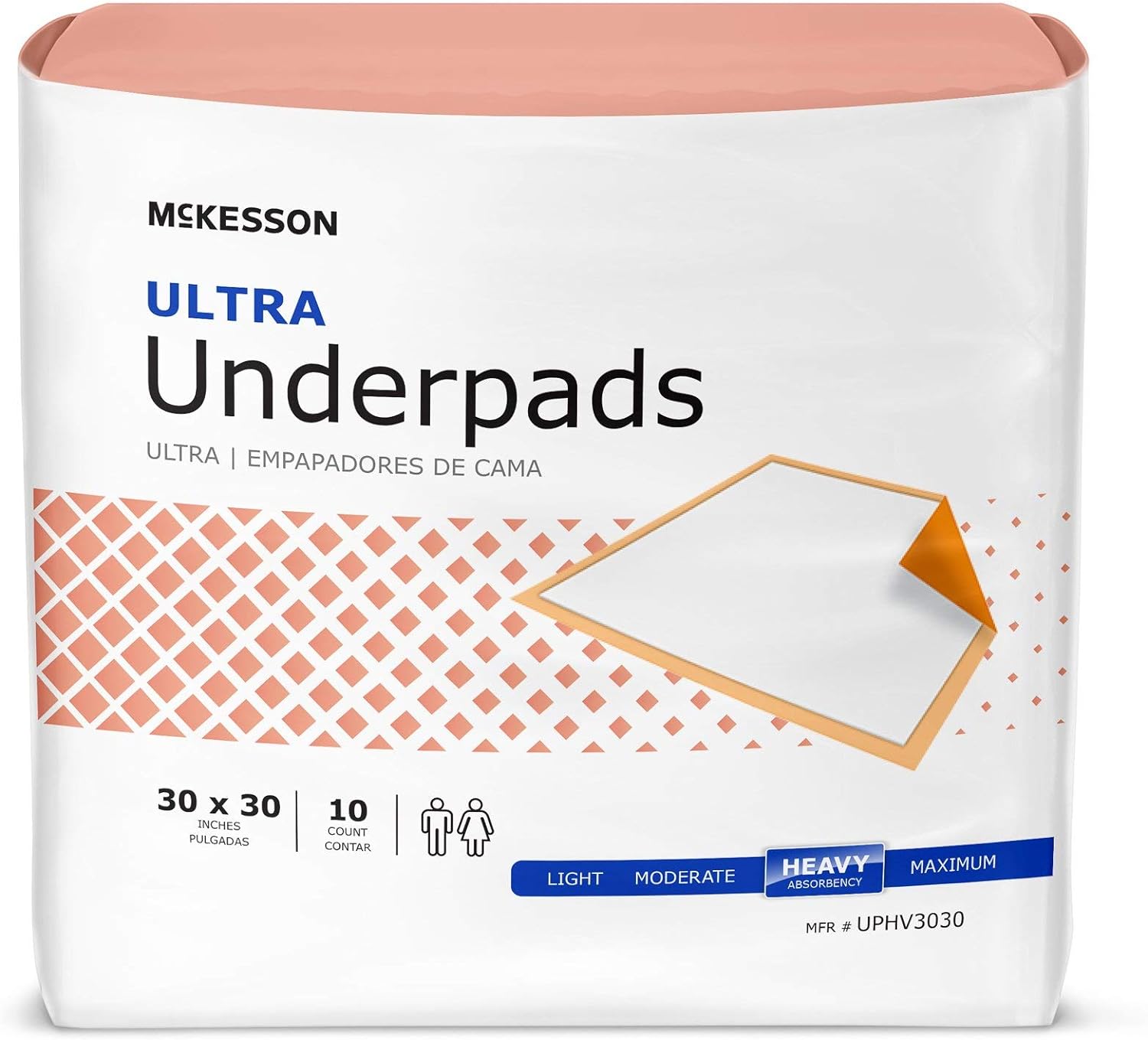McKesson Ultra Underpads, Incontinence Bed Pads, Heavy Absorbency, 30 in x 30 in, 100 Count