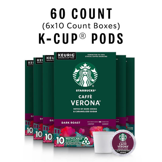 Starbucks K-Cup Coffee Pods, Dark Roast Coffee, Caffè Verona, 100% Arabica, 6 Boxes (60 Pods Total)
