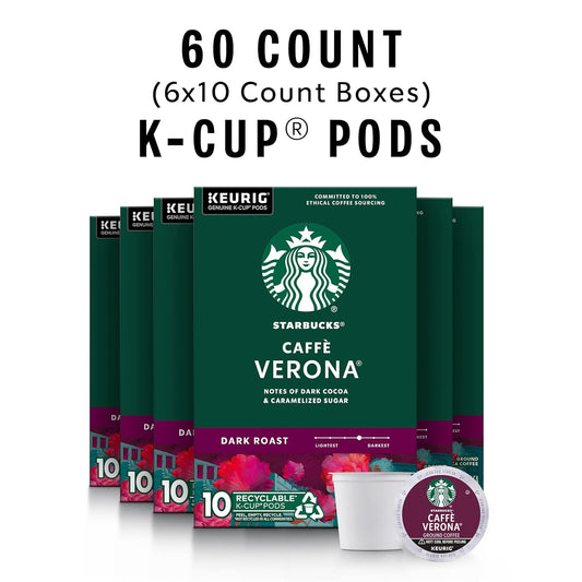 Starbucks Dark Roast K-Cup Coffee Pods, Caffè Verona for Keurig Brewers, 6 boxes (60 pods total)