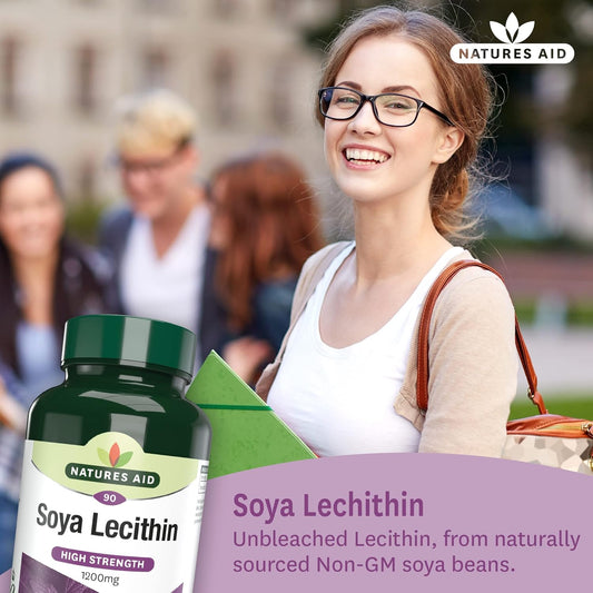 Natures Aid Soya Lecithin 1200Mg - High Strength Phospholipids - Supports Brain Health, Liver Function & Metabolism - Natural Food Supplement - Non-Gmo, Gluten-Free, Salt And Sugar Free - 90 Softgels