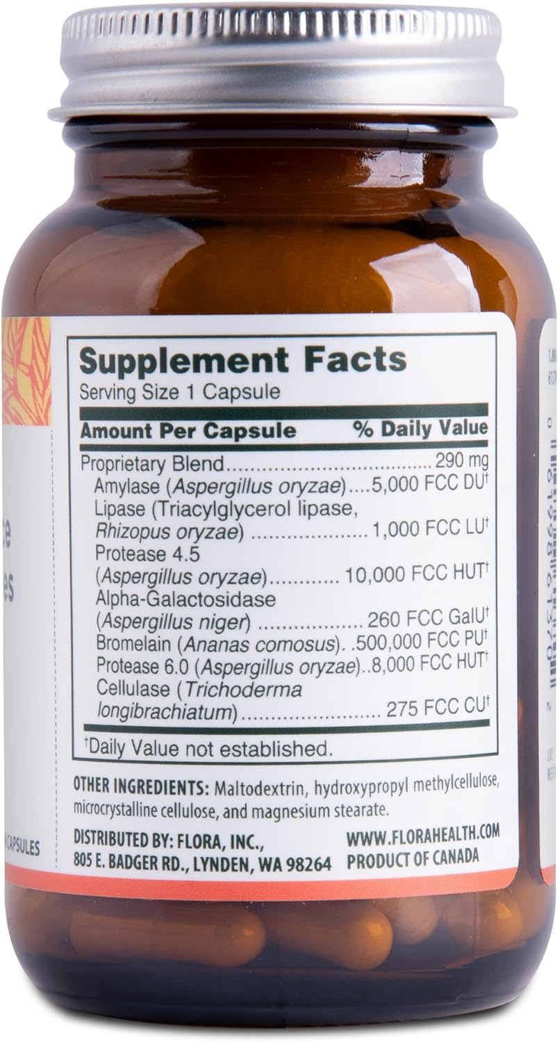 Flora Daily Maintenance Digestive Enzymes - Contains 7 Enzymes For Digestive Health Support - Aids Gas & Bloating - Non-Gmo & Gluten-Free - 60 Vegetarian Capsules : Health & Household