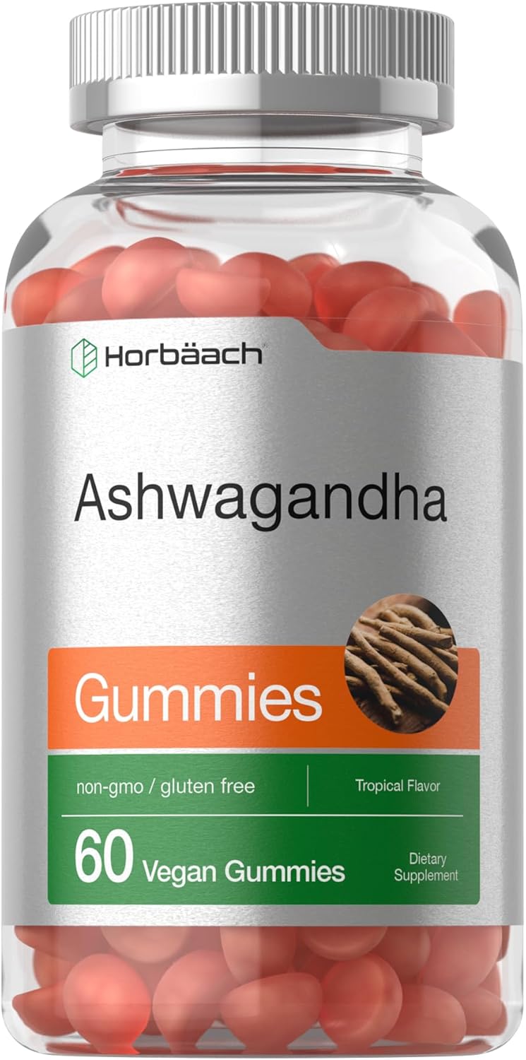 Horbaach Ashwagandha Gummies For Women And Men | 60 Count | Vegan, Non-Gmo, Gluten Free Supplement | Tropical Flavor