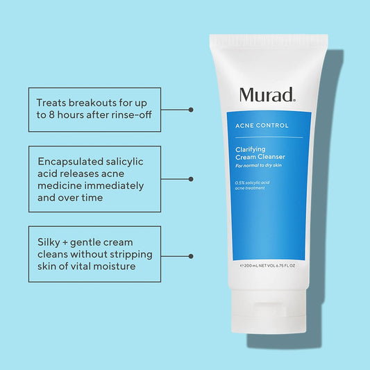 Murad Acne Control, Clarifying Cream Cleanser - Anti-Aging Time Release Face Cleanser | Encapsulated Salicylic Acid Cleanser For Blemish-Prone Skin - Calming & Soothing Facial Cleanser, 6.75 Fl Oz